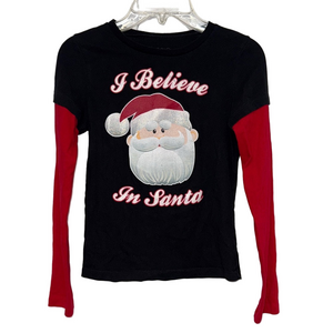 Festive Santa Long Sleeve Tee - Black & Red